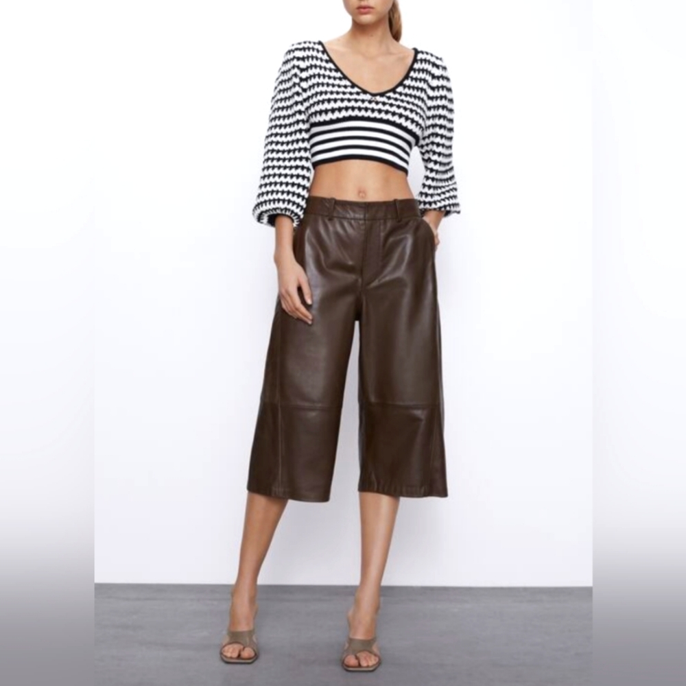 Zara Black White knit zig zag crop sweater